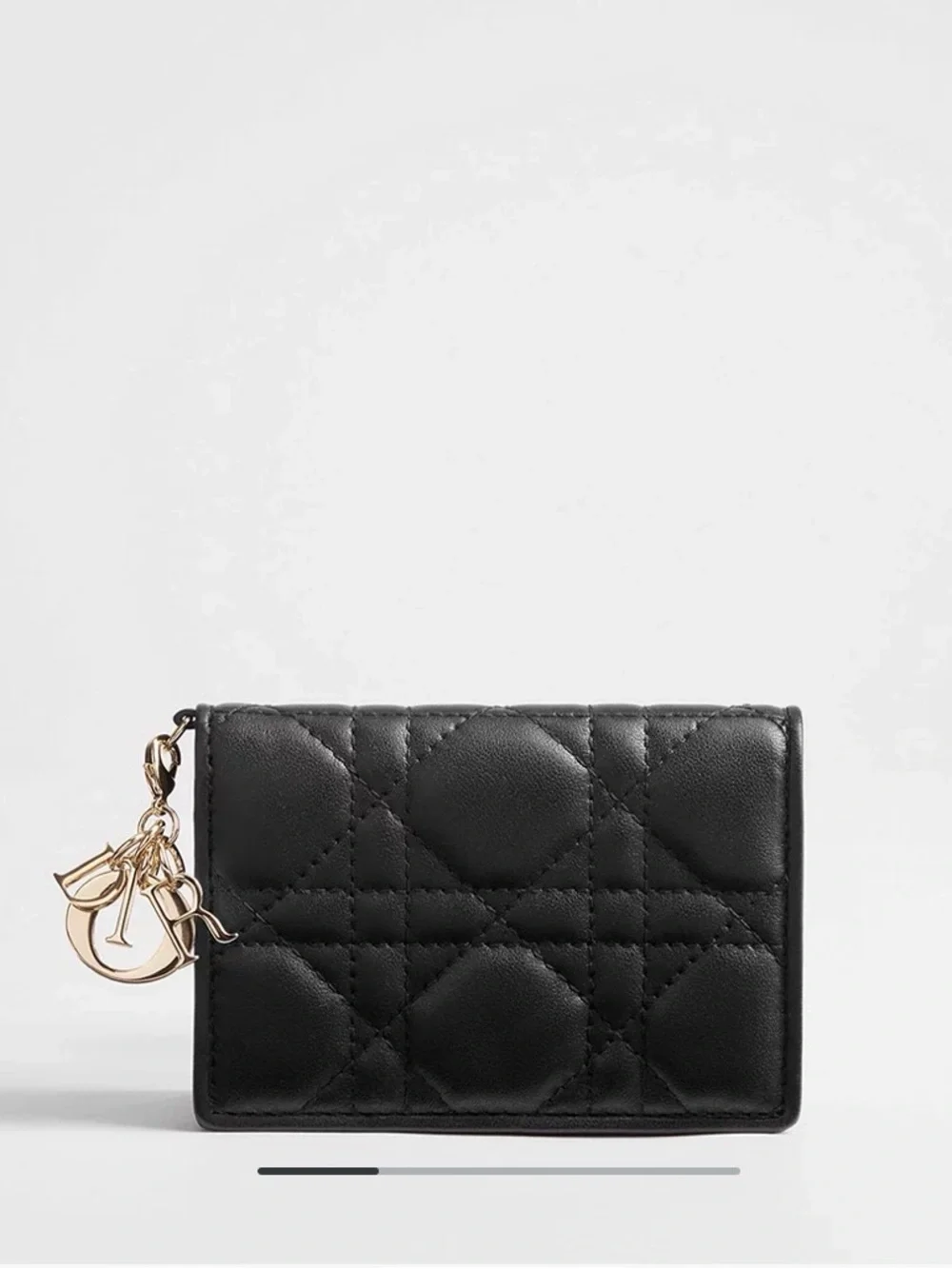 Dior Black Quilted Card Holder with Gold Charm
